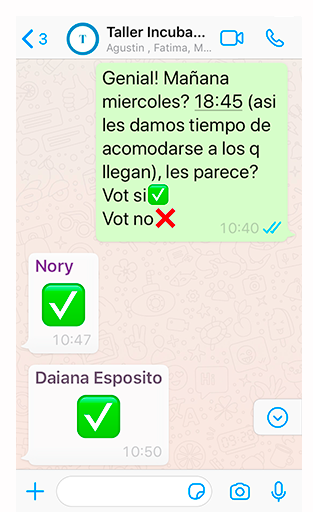 votación en el grupo de Whatsapp